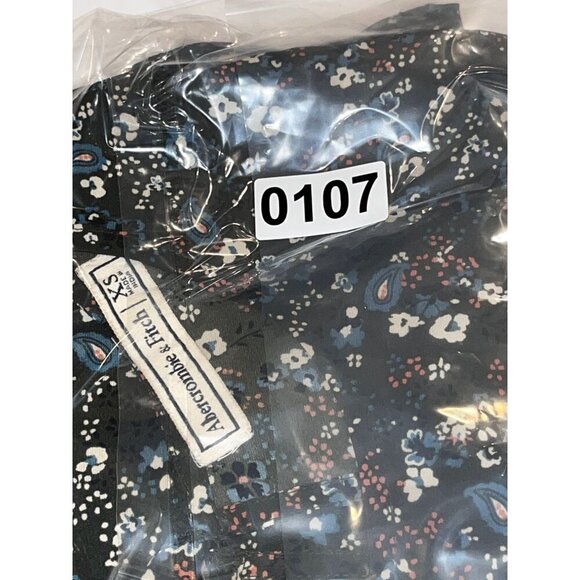 Abercrombie & Fitch Black & Blue Floral Long Sleeve Tunic Border Women's Dress S - Picture 10 of 10